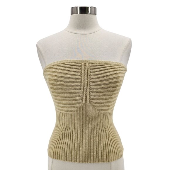 Vintage Bebe Womens Medium Top Tube Top Ribbed Knit Gold Tan Fitted Party Y2K - Picture 1 of 9
